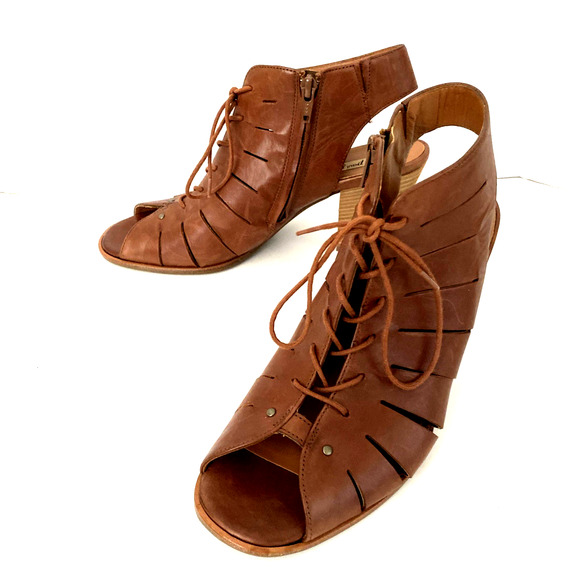 Paul Green Cosmo Peep Toe Bootie Boot Heel Sandal Lace Up Brown Heel 6.5 UK 9 US - Picture 6 of 9